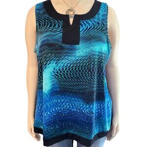 Vintage Fashion Bug  Tank Top Size 3X in Teal Blue and Black